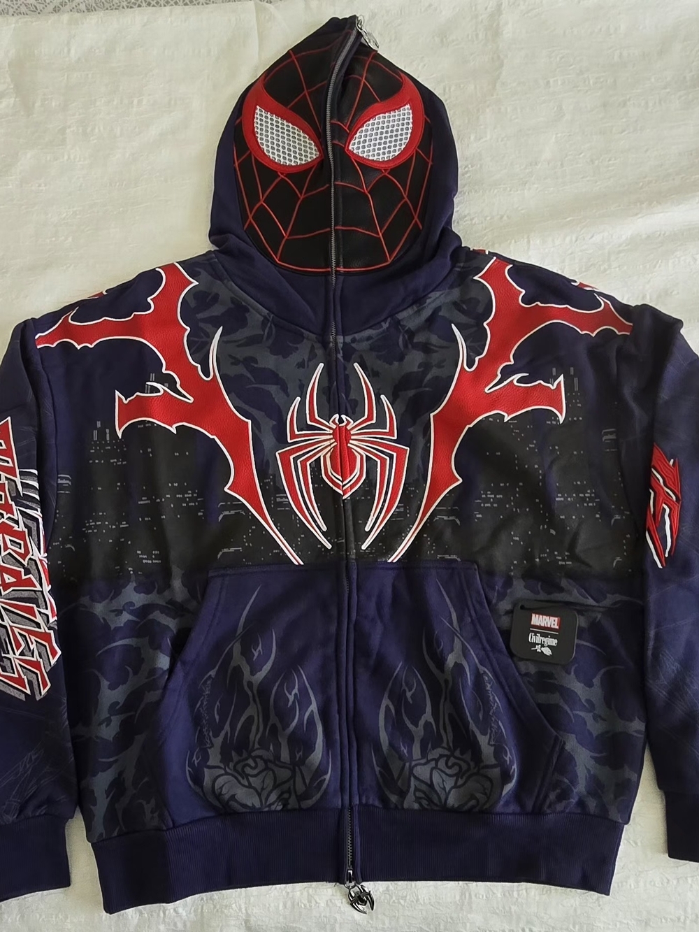 Civilregime Marvel Spider-Man Miles Morales Black & Red Zip-Up Hoodie Jacket